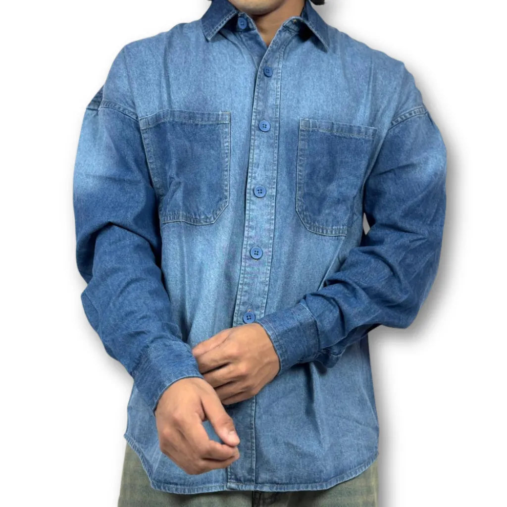 Oversized Indigo Denim Shirt – Dual Pocket Classic