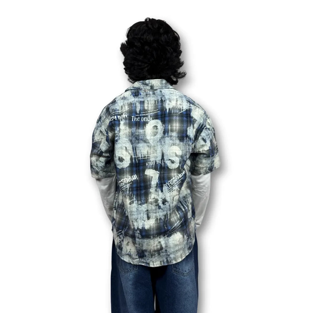 Oversized Doctor sleeve Washed Plaid Shirt – Blue