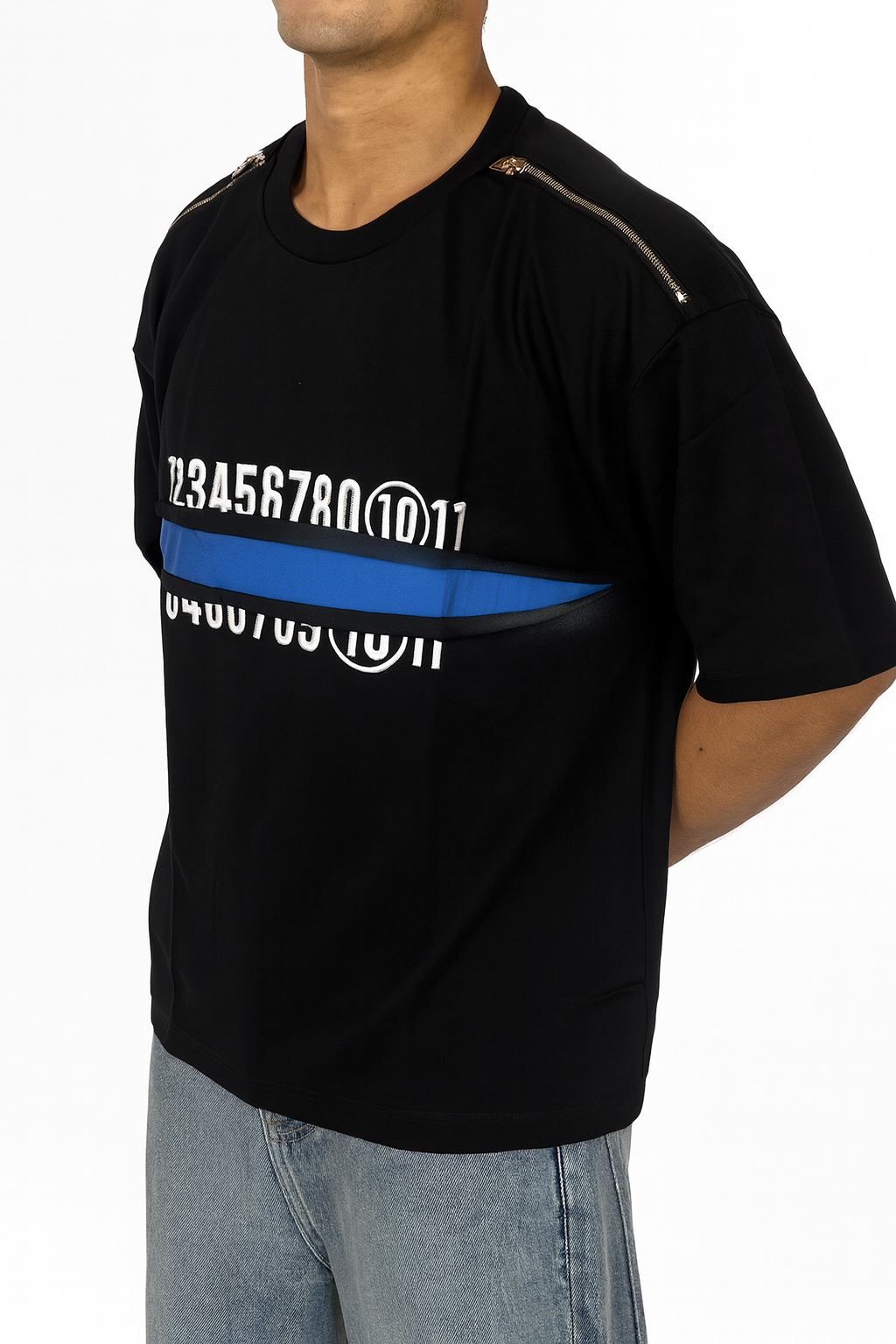 Black Oversized T-Shirt – Numeric Stripe Streetwear