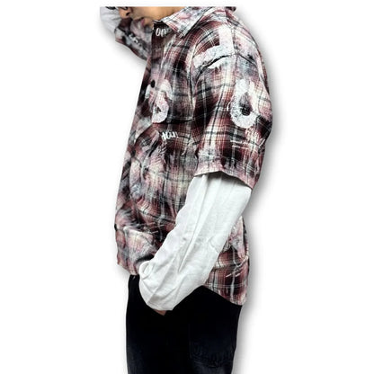 Oversized Doctor Sleeve Washed Plaid Shirt – Red