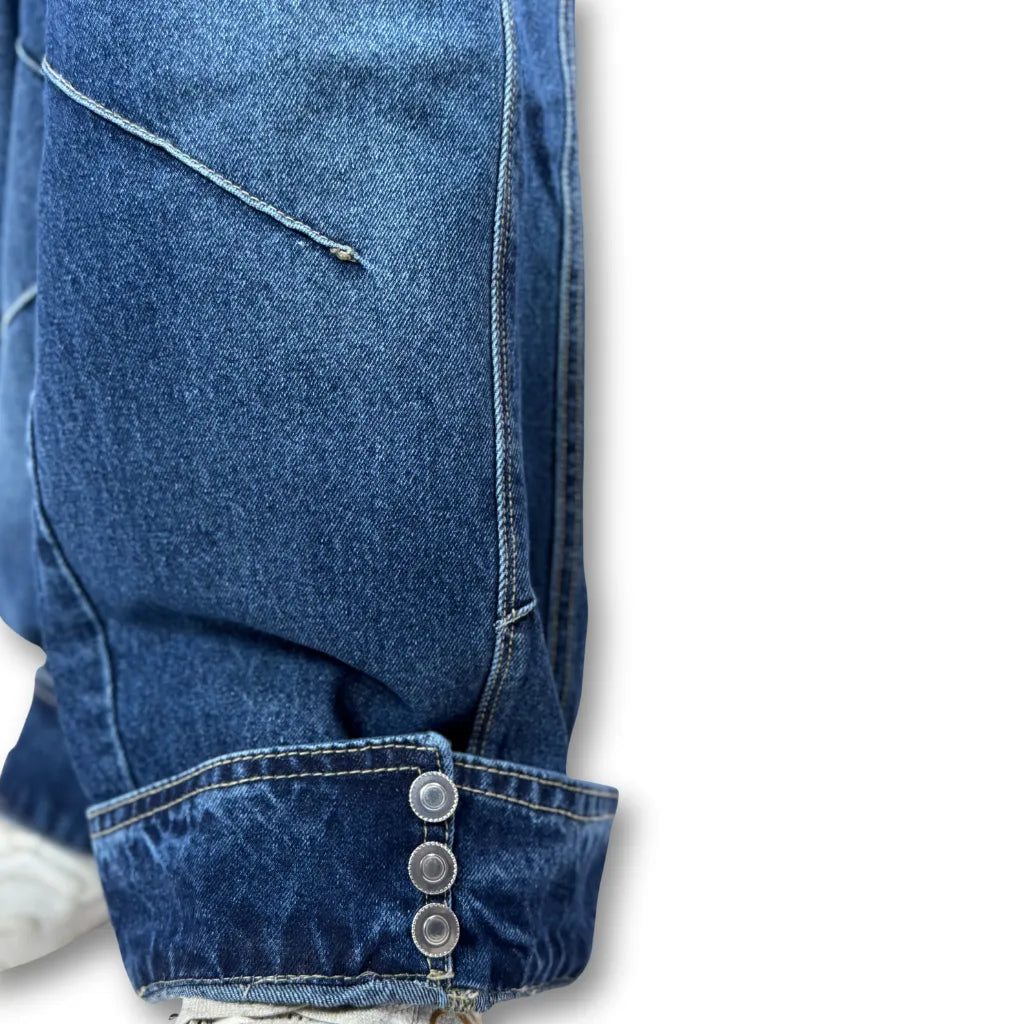 Oversized Buttoned Hem Classic Blue Denim Pants