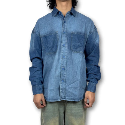 Oversized Indigo Denim Shirt – Dual Pocket Classic