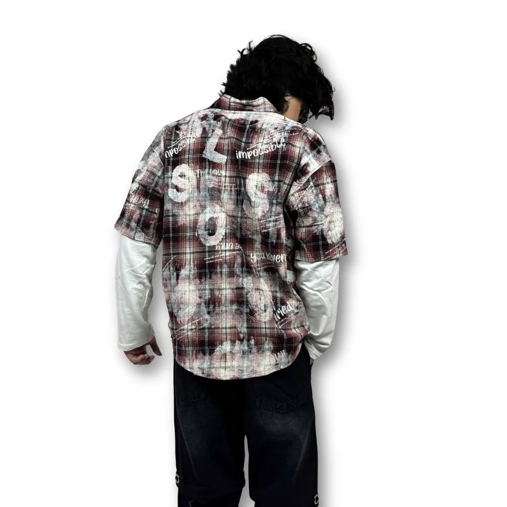 Oversized Doctor Sleeve Washed Plaid Shirt – Red