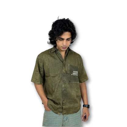 Oversized Washed Graphic Shirt – Olive Green