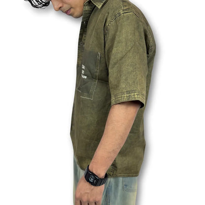 Oversized Washed Graphic Shirt – Olive Green