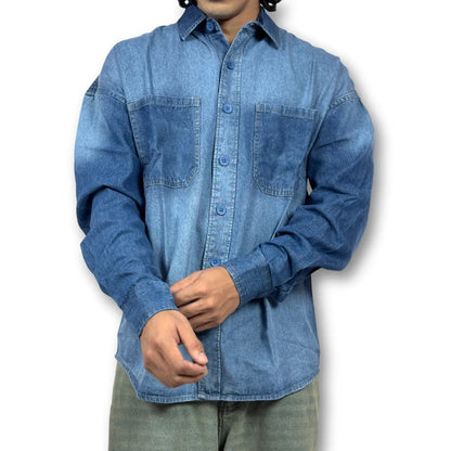 Oversized Indigo Denim Shirt – Dual Pocket Classic