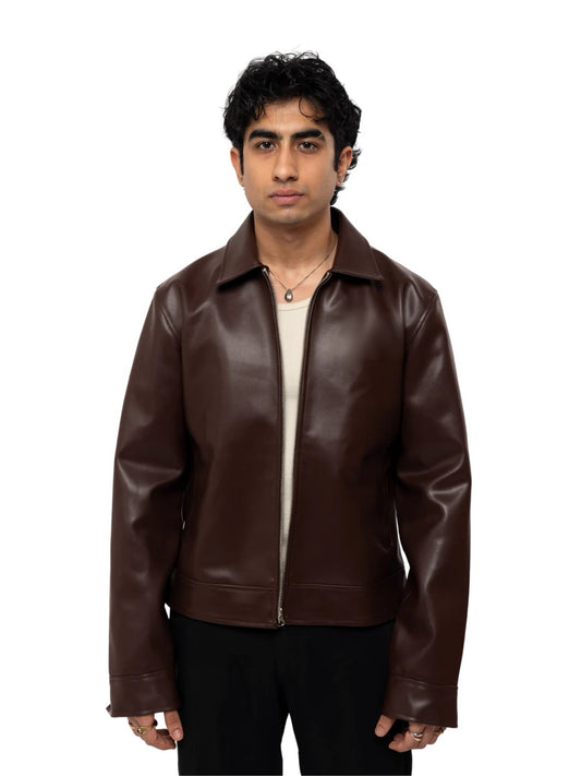 Oversized Classic Faux Leather Jacket – Dark Brown