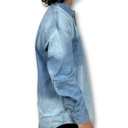 Oversized Washed Two-Pocket Denim Shirt – Faded Blue