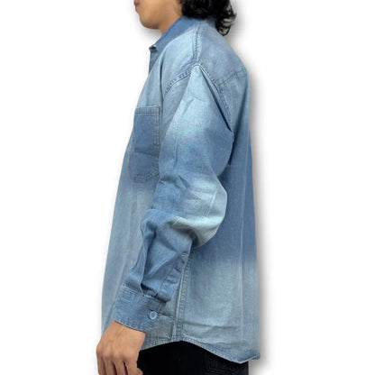 Oversized Washed Two-Pocket Denim Shirt – Faded Blue