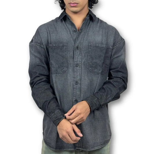 Oversized Washed Denim Shirt – Black