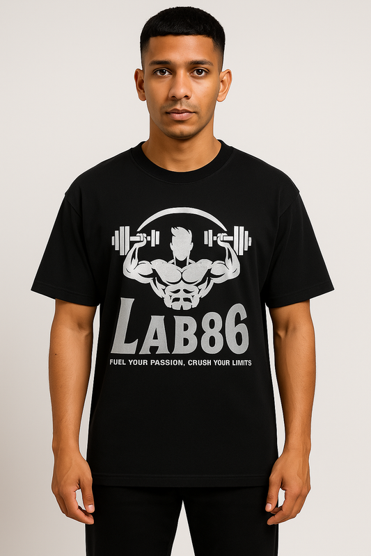 LAB86 Gym Power Graphic T-Shirt – 240 GSM Heavyweight Cotton