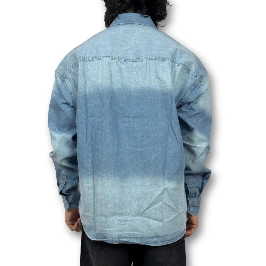 Oversized Washed Two-Pocket Denim Shirt – Faded Blue