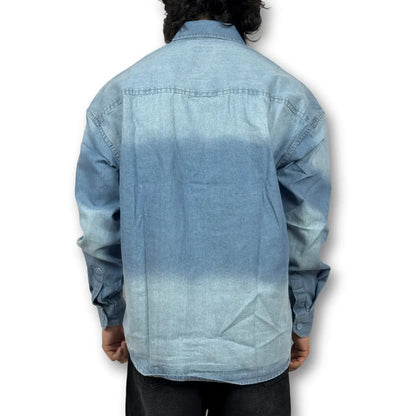 Oversized Washed Two-Pocket Denim Shirt – Faded Blue
