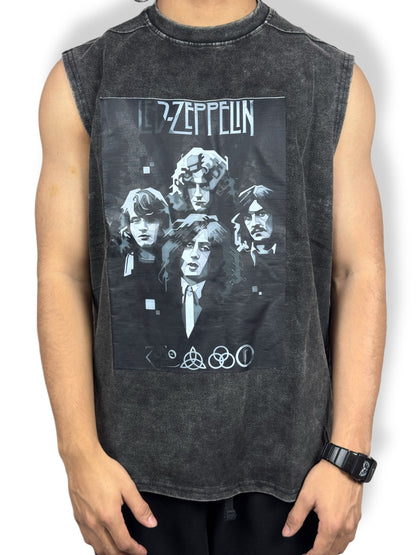 Led Zeppelin Vintage-Washed Sleeveless T-Shirt – 240 GSM Premium Cotton