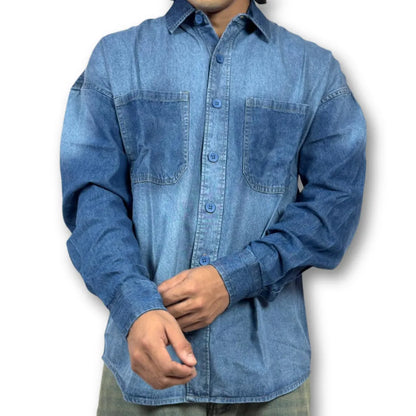 Oversized Indigo Denim Shirt – Dual Pocket Classic