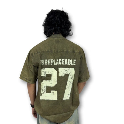 Oversized Washed Graphic Shirt – Olive Green