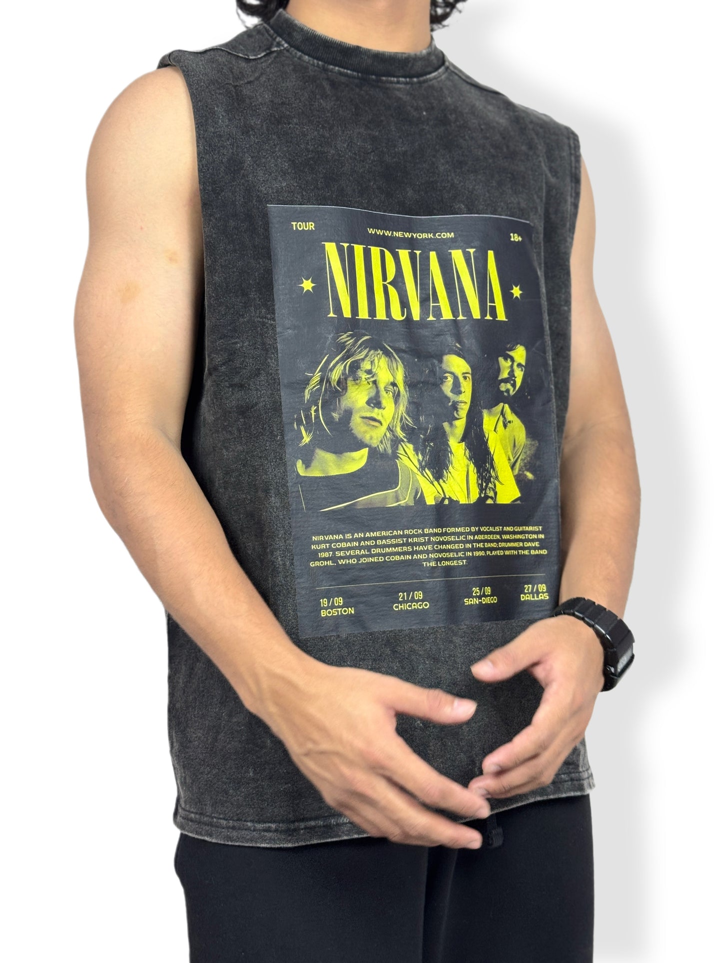 Nirvana Vintage-Washed Sleeveless T-Shirt – Heavy 240 GSM Cotton