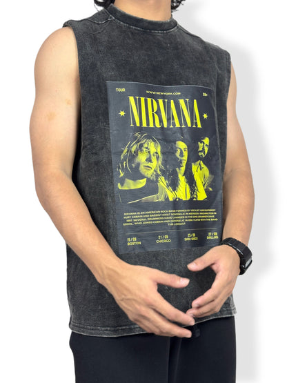 Nirvana Vintage-Washed Sleeveless T-Shirt – Heavy 240 GSM Cotton