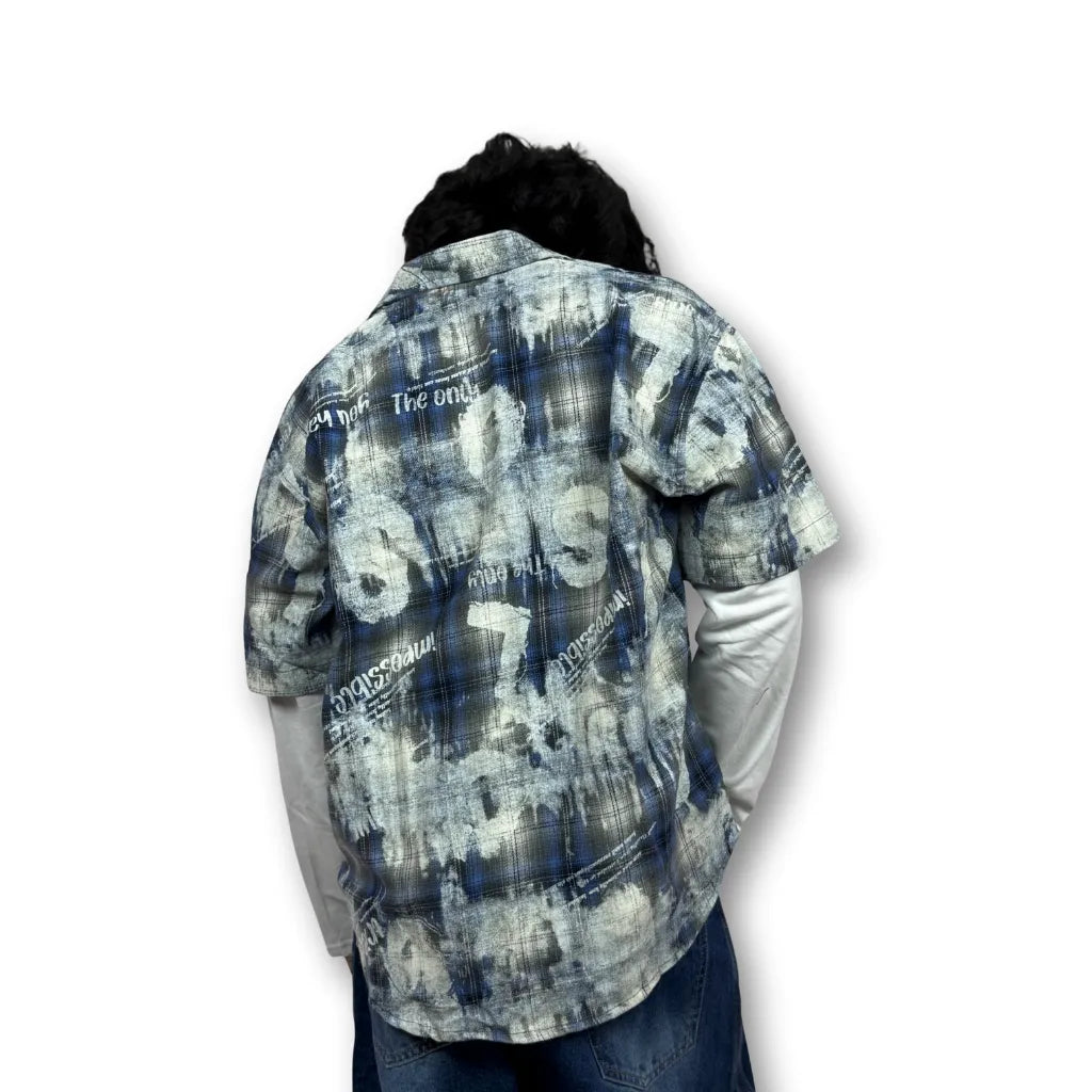 Oversized Doctor sleeve Washed Plaid Shirt  – Blue