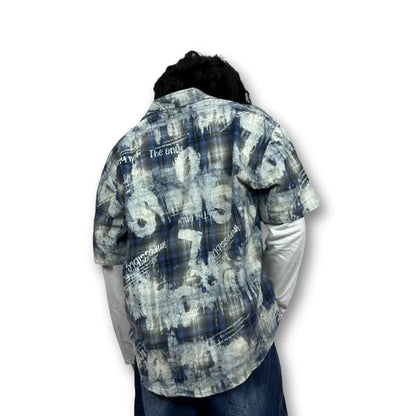 Oversized Doctor sleeve Washed Plaid Shirt  – Blue