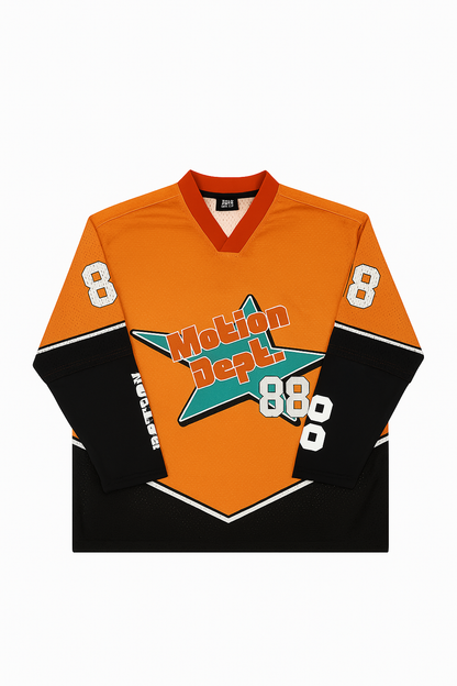 Motion Dept. 88 Oversized Hockey Jersey – Orange & Black Sportswear