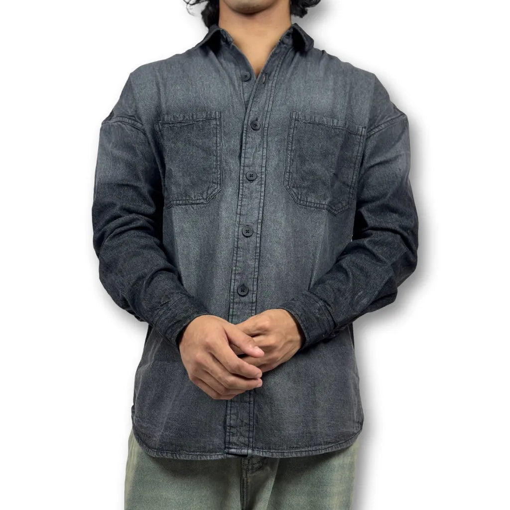 Oversized Washed Denim Shirt – Black