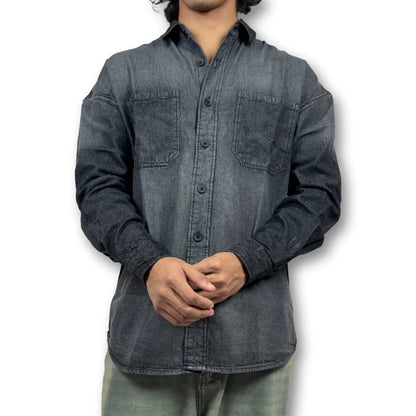Oversized Washed Denim Shirt – Black