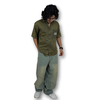 Oversized Washed Graphic Shirt – Olive Green
