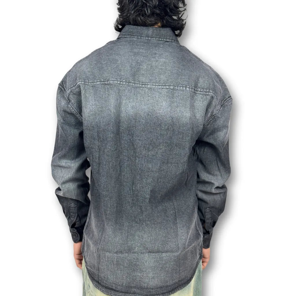 Oversized Washed Denim Shirt – Black
