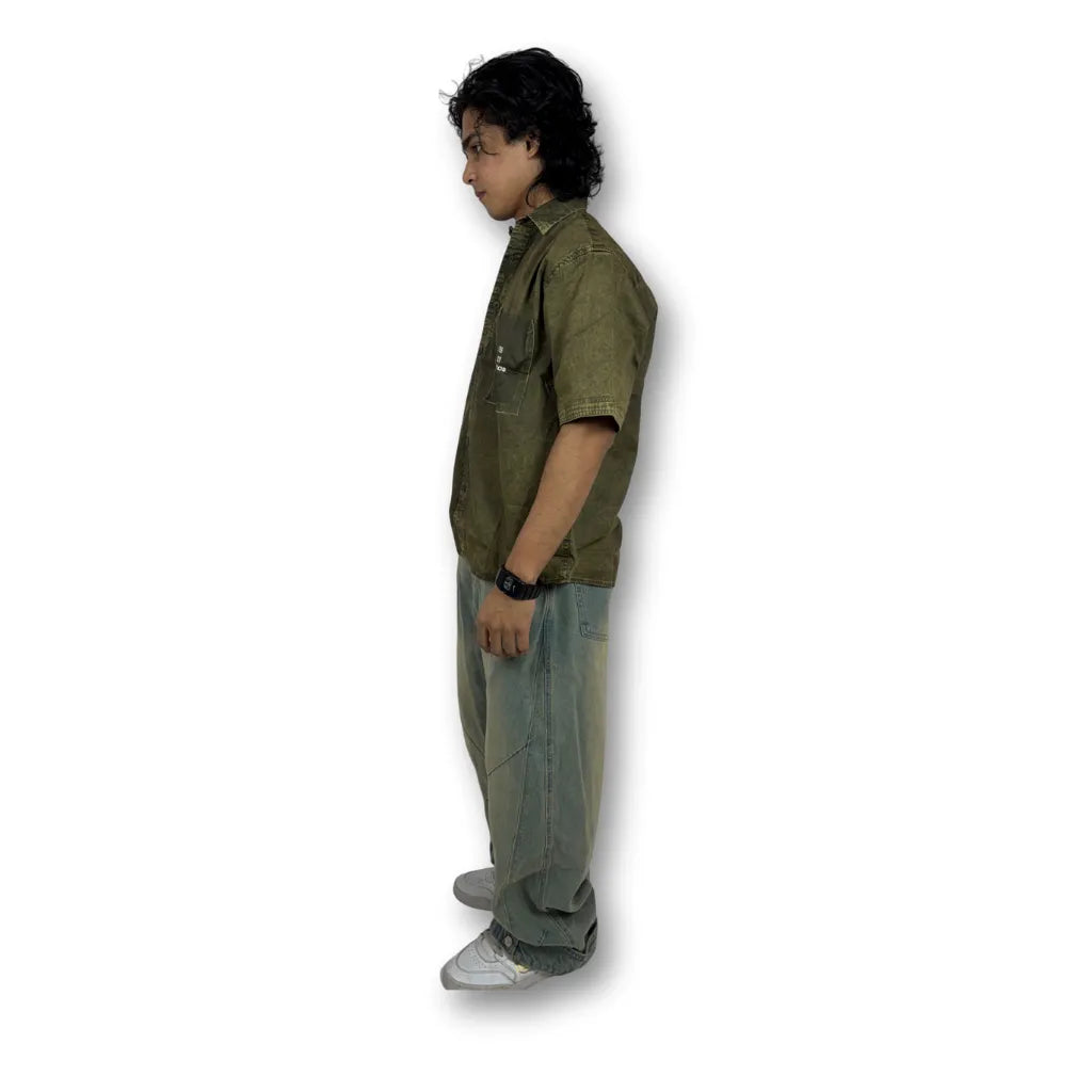 Oversized Washed Graphic Shirt – Olive Green