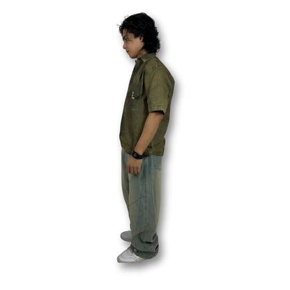 Oversized Washed Graphic Shirt – Olive Green