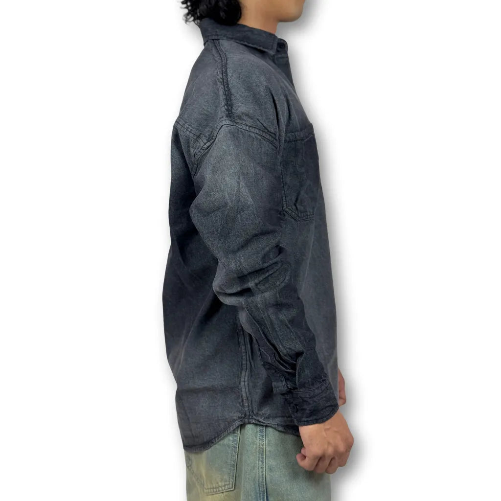 Oversized Washed Denim Shirt – Black