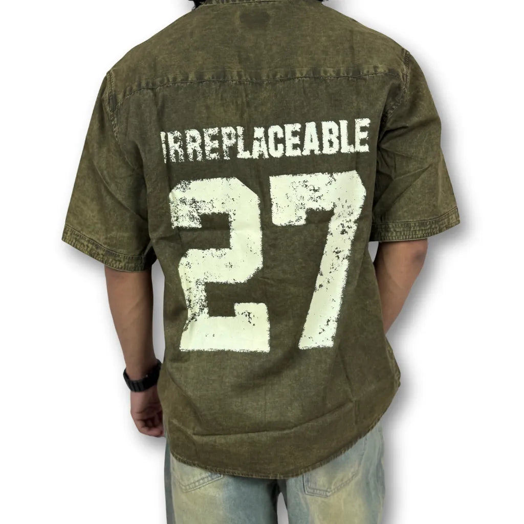 Oversized Washed Graphic Shirt – Olive Green