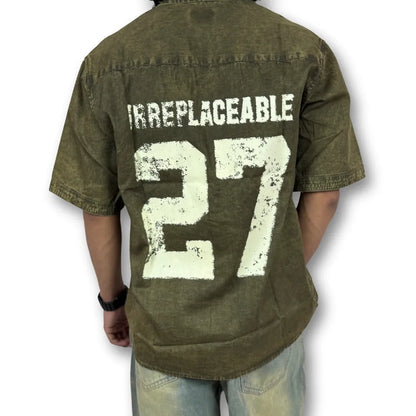 Oversized Washed Graphic Shirt – Olive Green