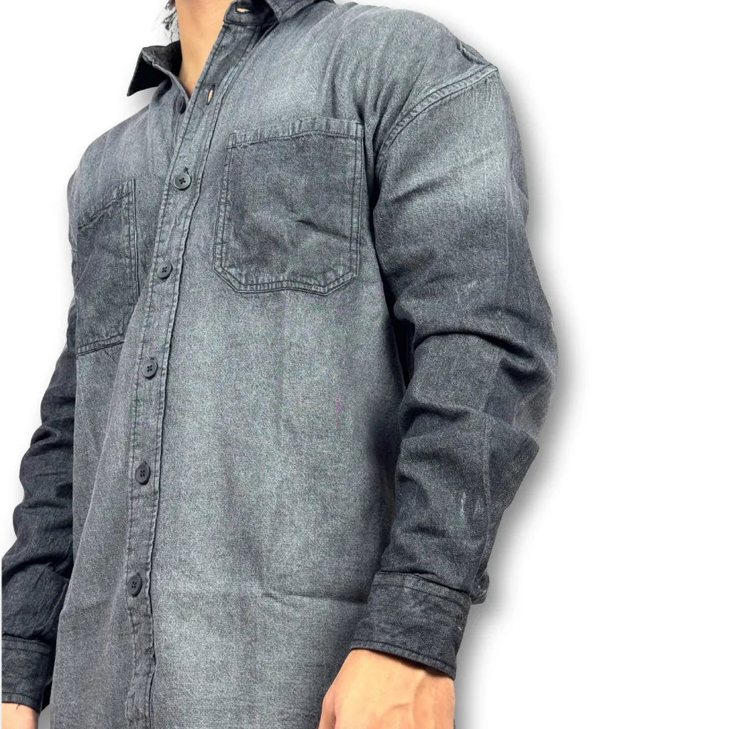 Oversized Washed Denim Shirt – Black