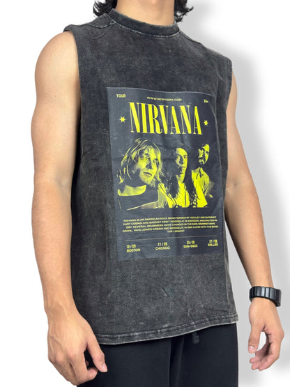Nirvana Vintage-Washed Sleeveless T-Shirt – Heavy 240 GSM Cotton