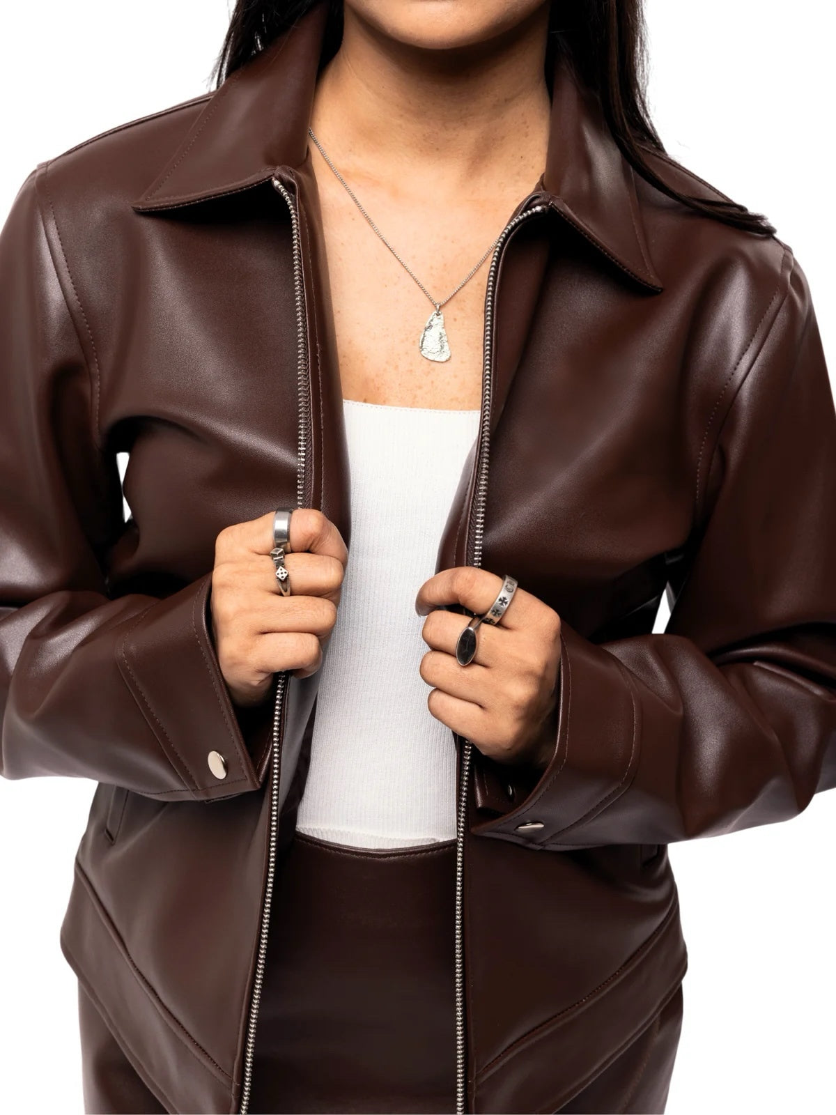 Oversized Classic Faux Leather Jacket – Dark Brown