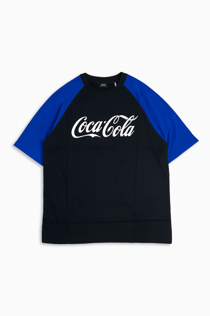 Coca-Cola Black & Blue Raglan Sleeve T-Shirt – Classic Logo Edition