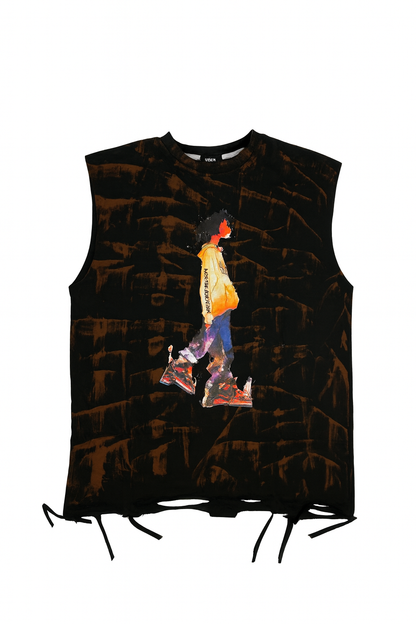 Urban Street Art Sleeveless T-Shirt – Tie-Dye Black & Brown