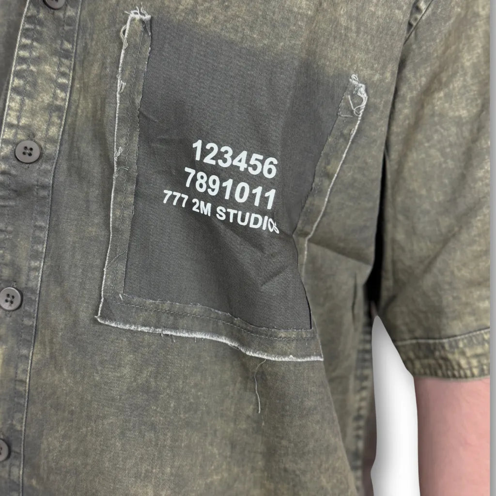 Oversized Washed Graphic Shirt – Olive Green