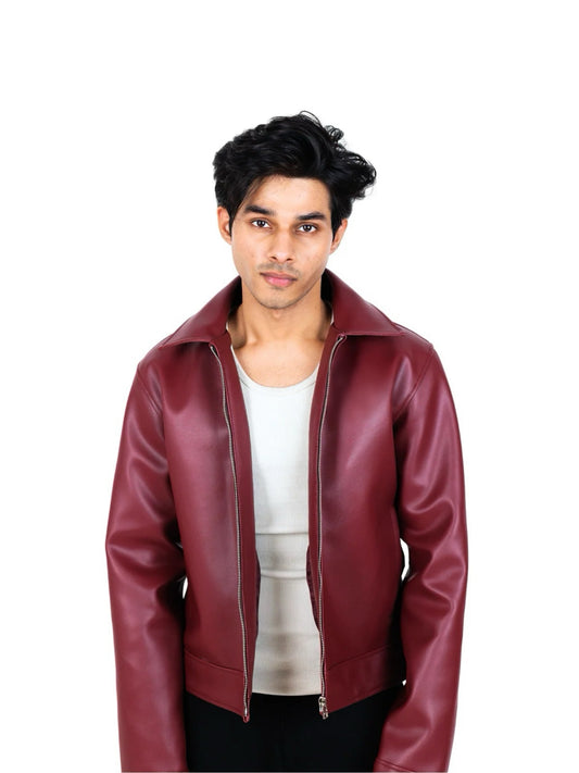Oversized Classic Faux Leather Jacket – Cherry Red