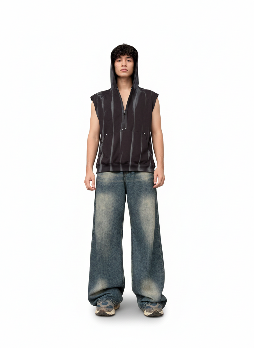 Men’s Sleeveless Zip-Up Hoodie – Black