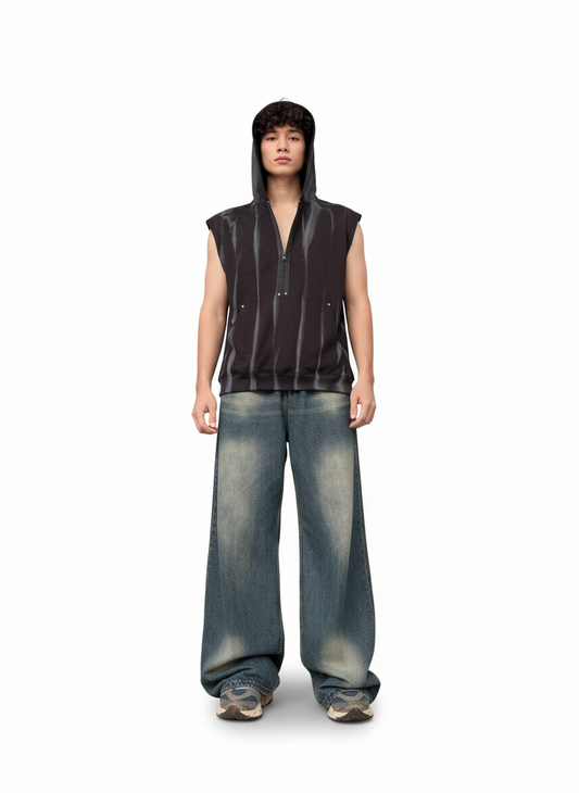 Men’s Sleeveless Zip-Up Hoodie – Black