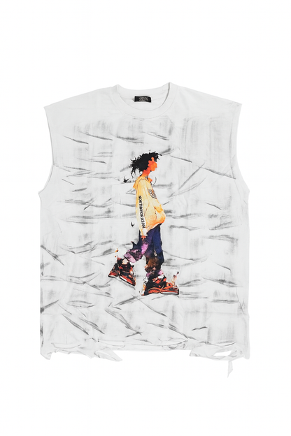 Sleeveless Graphic Print T-Shirt – Streetwear Style