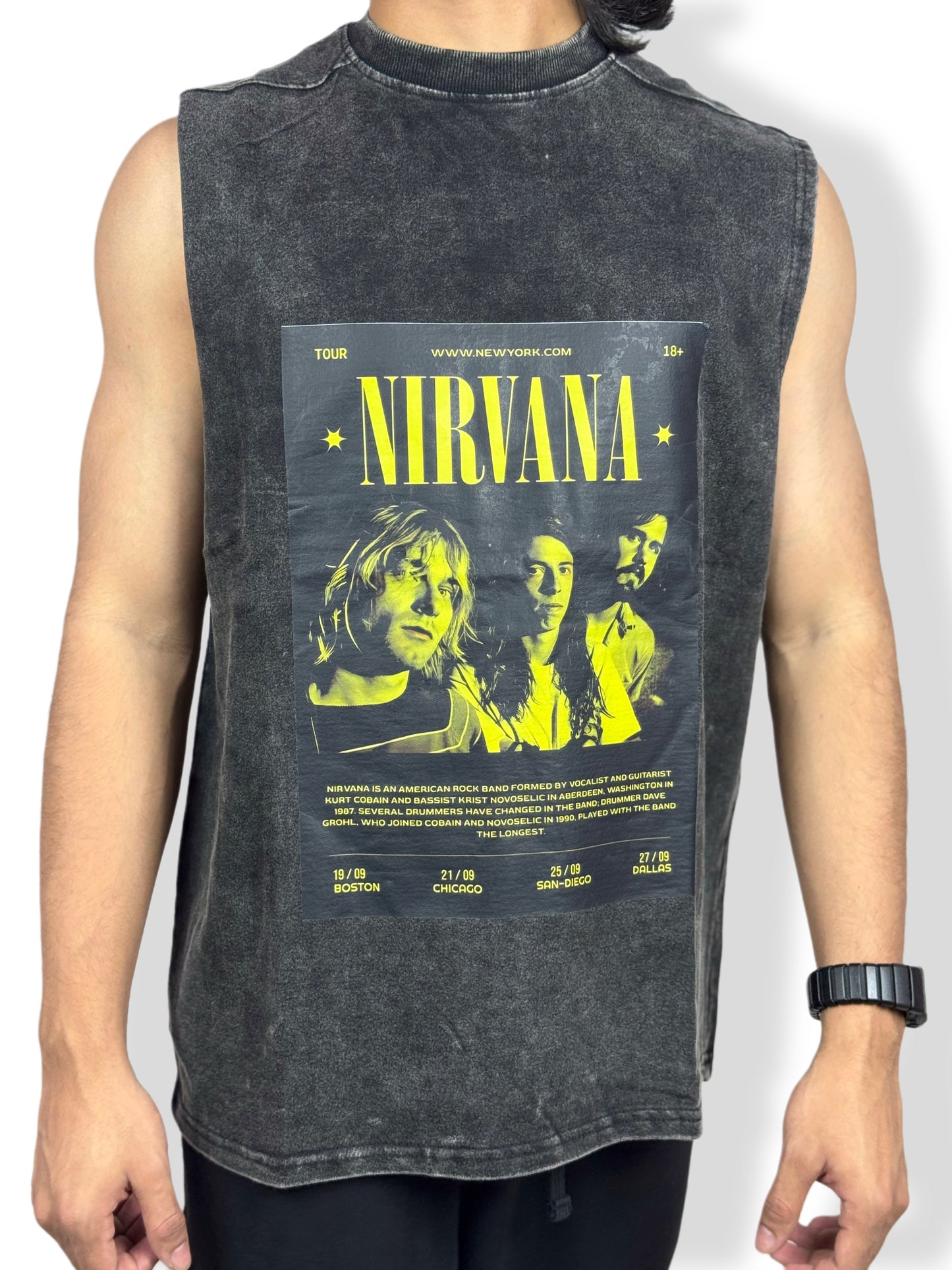 Nirvana Vintage-Washed Sleeveless T-Shirt – Heavy 240 GSM Cotton