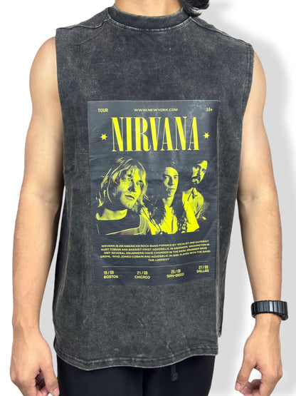 Nirvana Vintage-Washed Sleeveless T-Shirt – Heavy 240 GSM Cotton