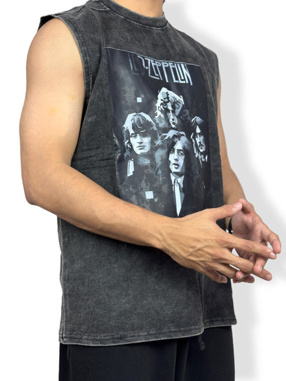 Led Zeppelin Vintage-Washed Sleeveless T-Shirt – 240 GSM Premium Cotton