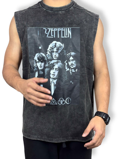 Led Zeppelin Vintage-Washed Sleeveless T-Shirt – 240 GSM Premium Cotton