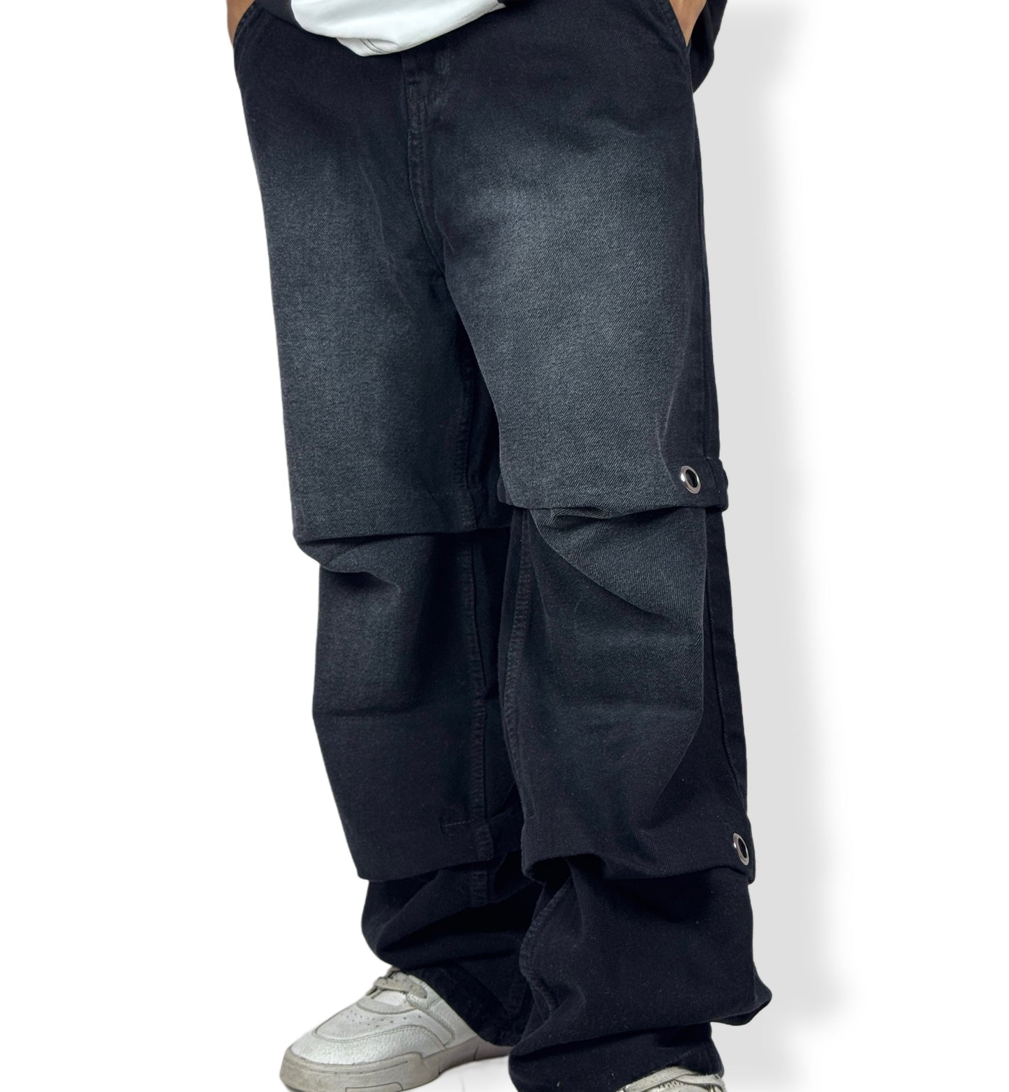 Oversized Double Layer Snap Button Denim-black