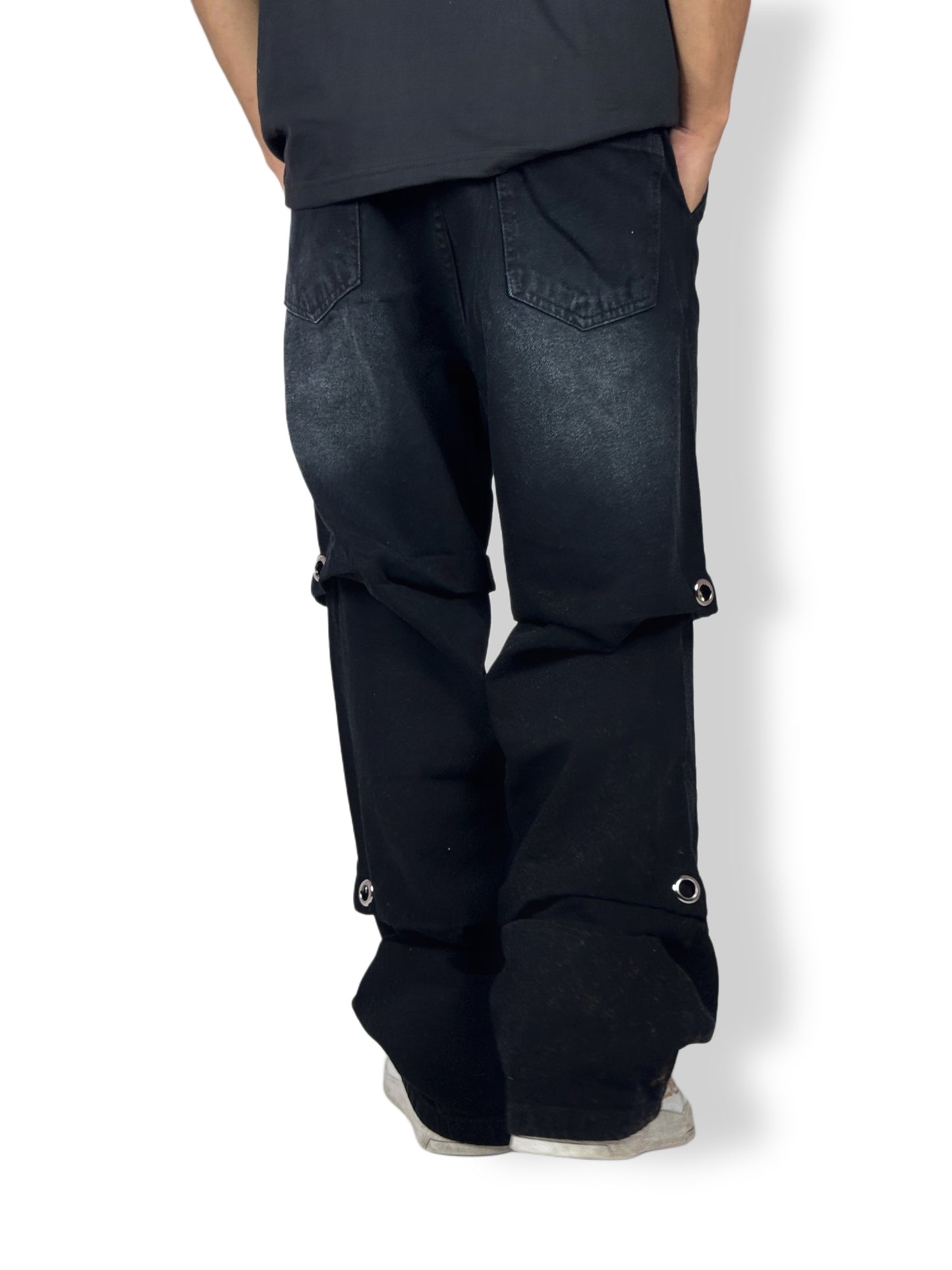 Oversized Double Layer Snap Button Denim-black